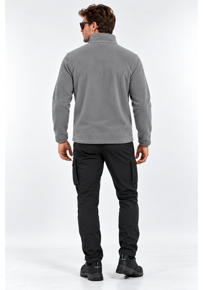 Genius Store Unisex Polar Tam Fermuarlı 3 Cepli Tüylenme Yapmaz Soğuğa Karşı Dayanaklı Spor Erkek-kadın Polar Tekli Gri