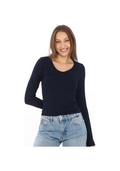 V Yaka Slim Fit Tişört-lacivert Lacivert