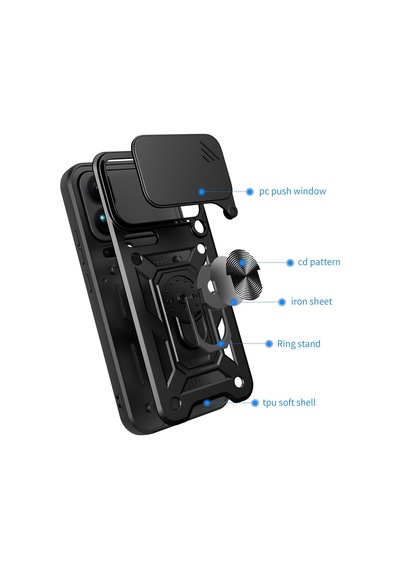 Caseonn Xiaomi 17 Pro Kılıf Sürgülü Kamera Korumalı Yüzüklü Mıknatıslı Tank Kapak Lacivert