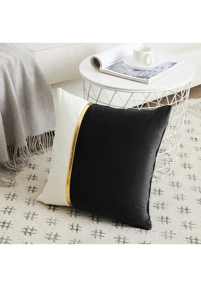 2 Paket Siyah Dekoratif Kırlent Kılıfları 45x45 Cm Oturma Odası Kanepe Yatağı İçin, Siyah Beyaz Kadife Yama İş Çok Renkli