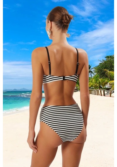 Ersefa Tasarım Bikini Takımı Esnek Kumaş Su Sporları İçin Yaz Koleksiyon Siyah - Beyaz