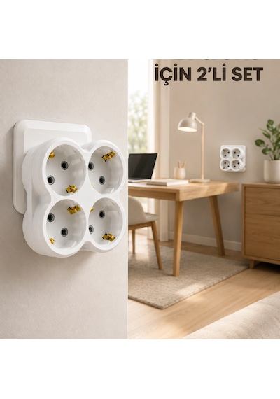 2 Li Set Kablosuz 4 Lü Priz Çoklayıcı Direkt Duvar Prizine Takılan Adaptör Diğer