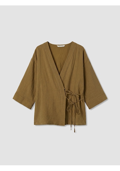 Lcw Everyday Yeşil Kruvaze Yaka Müslin Oversize Kadın Kimono