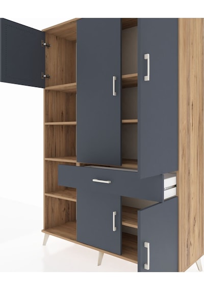Hyperion Dolap 8 Raflı Tek Çekmeceli 5 Kapaklı 132x44x195 Çam-antrasit/antrasit Antrasıt/antrasıt - Atlas Çam Hyperion Dolap 8 Raflı Tek Çekmeceli 5 Kapaklı 132x44x195 Çam-antrasit/antrasit Antrasıt/antrasıt - Atlas Çam