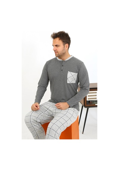 Akbeniz Erkek Uzun Kol Penye Antrasit Pijama Takımı 6861 Antrasit