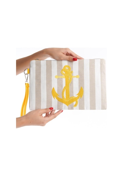 Mubiano Summer Kadın Bej/beyaz Çizgili Duck Keten Kumaş Çapa Clutch & Portföy Çanta - Msly0106-bb Bej/beyaz