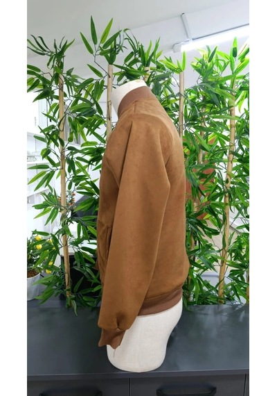 Defymoda Erkek Uzun Kollu Önden Fermuarlı Süet Ceket Kahve