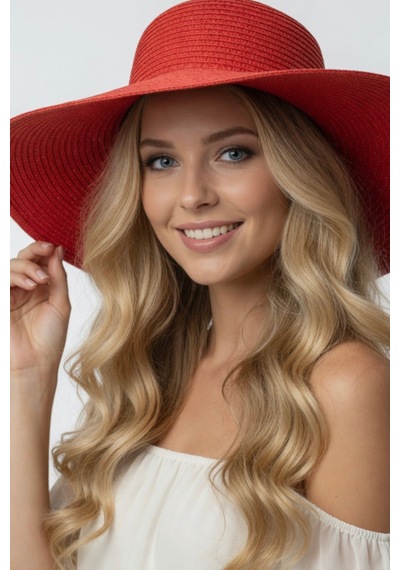 Mollycrush Kırmızı Geniş Kenarlı Yazlık Fötr Kadın Şapka Plaj Ve Günlük Kullanıma Uygun Model Açık Kırmızı
