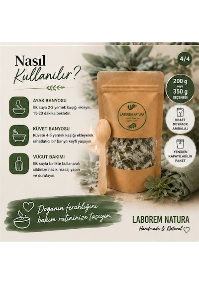 Laborem Natura Okaliptüs & Adaçayı Çok Amaçlı Banyo, Ayak Ve Vücut Tuzu Mineralli Rahatlatıcı Bakım Tuzu 200 Gr