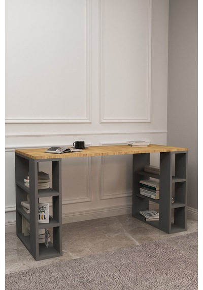 Dekoratif Çalışma Masası,6 Bölmeli Bilgisayar Masası,130cm Pc Masası, Çam - Antrasit Dekoratif Çalışma Masası,6 Bölmeli Bilgisayar Masası,130cm Pc Masası, Çam - Antrasit