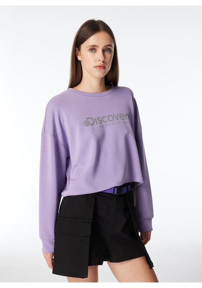 Discovery Expedition Lila Kadın Bisiklet Yaka Oversize Baskılı Sweatshirt D4sl-swt3030