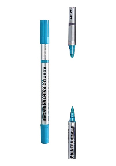 Çift Taraflı Akrilik Marker Kalemi - 1 Adet- Mavi Karışık