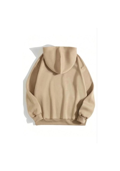 Primemagazam Kadın Kapüşonlu Kanguru Cepli 3 İplik Pamuklu Düz Hoodie Sweatshirt - Bej Çeşitli