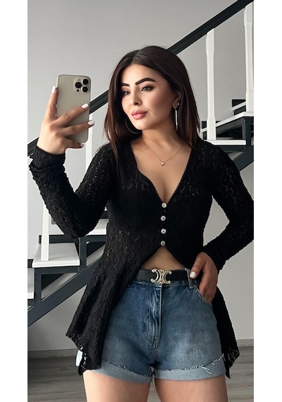 Katlama Detaylı Denim Şort Mavi
