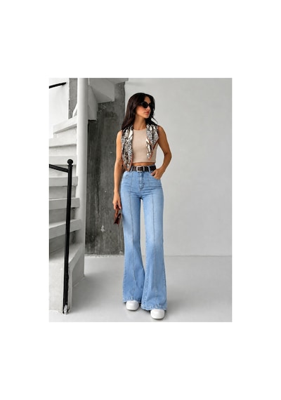 Kene Jeans Buz Kar Ön Bacak Çımalı Kemerli İspananyol/flare Paça Buz Kar