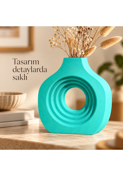 Halka Tasarımlı Dekoratif Vazo Modern Çiçeklik Camgöbeği