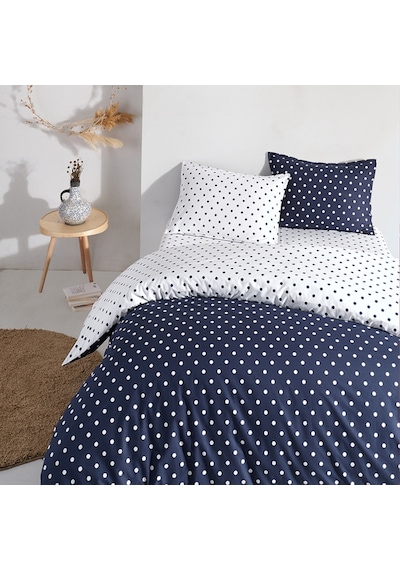 Coté Blanc Dots Mavi %100 Pamuk Battal Boy Nevresim Takımı Mavi