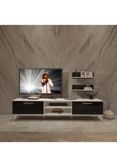 Decoraktiv Eko 4 Mdf Dvd Retro Tv Ünitesi Tv Sehpası Beyaz - Siyah