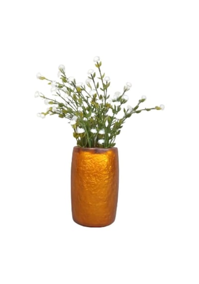 Vazoda Beyaz Yapay Çiçek Dekoratif Altın Renkli Poliresin Vazo Dahil 5 x 5 x 12 CM
