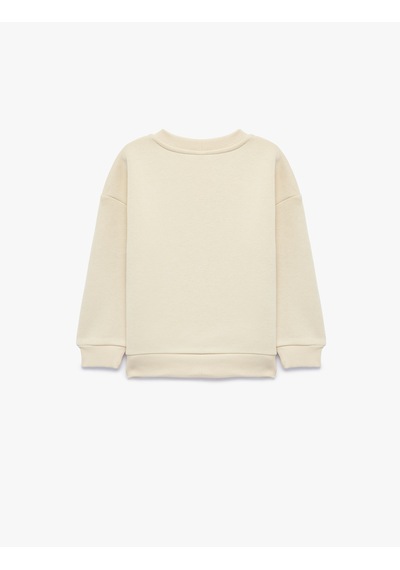 Koton Hayvan Baskılı Şardonlu Bisiklet Yaka Uzun Kollu Sweatshirt Bej 7wmb10118tk Ekru