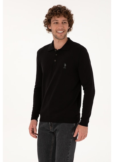 U.S. Polo Assn. Erkek Slim Fit Polo Yaka Siyah Basic Kazak 50307799-VR046