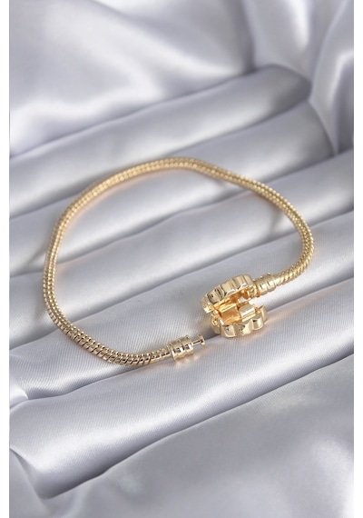Gold Renk Zirkon Taşlı Yonca Charm Model Pirinç Kadın Bileklik Çok Renkli