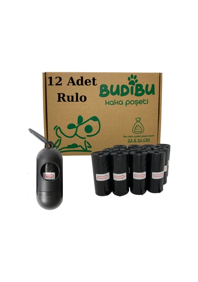 Budibu Köpek Kaka Poşeti Dışkı Torbası12 Rulo + Taşıma Çantası Siyah