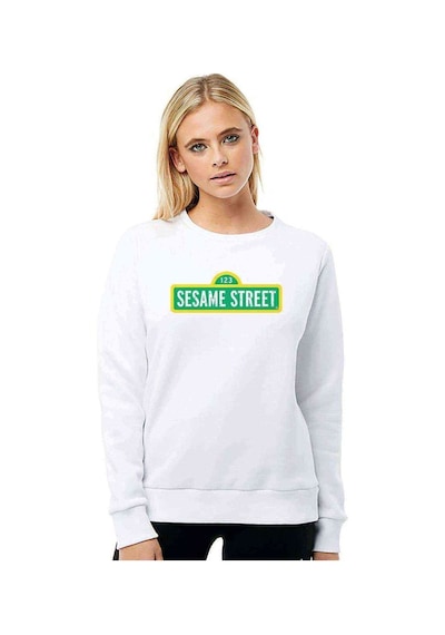 Susam Sokağı Baskılı Beyaz Kadın Sweatshirt (528333048)