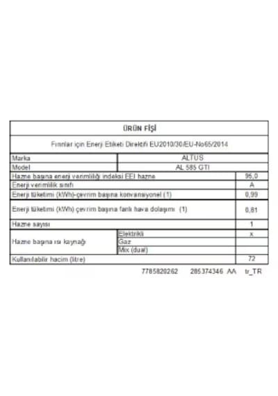 Altus Al 585 GTI 65 LT Solo Fırın