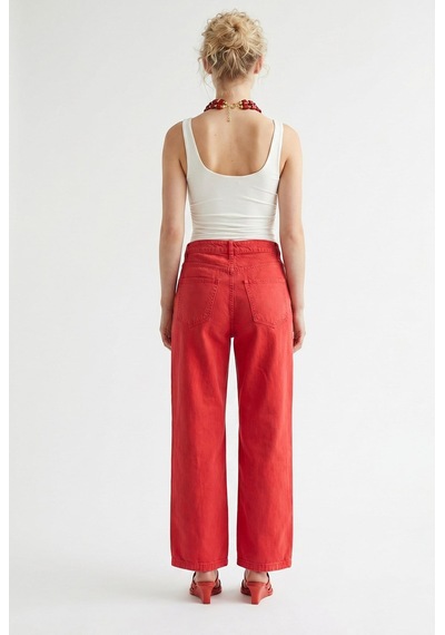 Mixray 2128 Kadın İnce Mevsimlik Yüksek Bel Wide Leg Denim Pantolon Kırmızı