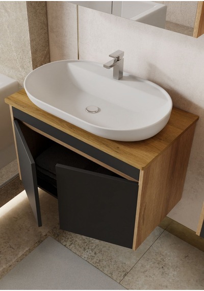 Karen Banyo Luna 80 Cm Tezgahlı, Aynalı Banyo Dolabı Seti, Seramik Lavabo Dahil Sonoma - Antrasit Karen Banyo Luna 80 Cm Tezgahlı, Aynalı Banyo Dolabı Seti, Seramik Lavabo Dahil Sonoma - Antrasit