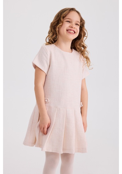 Panço Kız Çocuk Tüvit Pembe Elbise