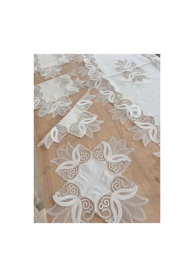 Salon Takımı Çeyizlik Kreme Gold Runner Set 5 Parça Keten Ranır Masa Konsol Sehpa Örtüsü Kayla Bzckh1967 Çok Renkli