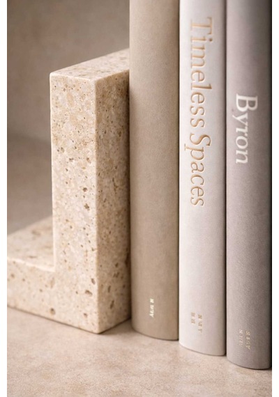 Traverten Mermer Kitap Tutucu 2 Li Set Minimal L Tip Bookend