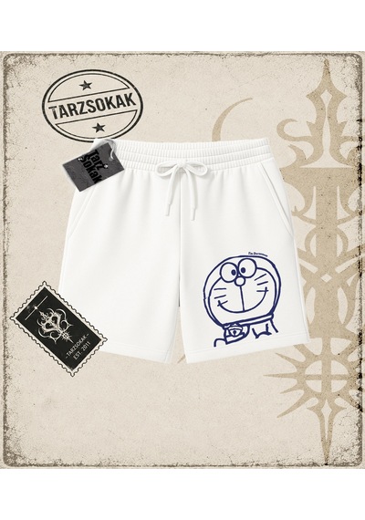 Tarzsokak Gotik & Grunge Streetwear Doraemon Unisex Şort Beyaz