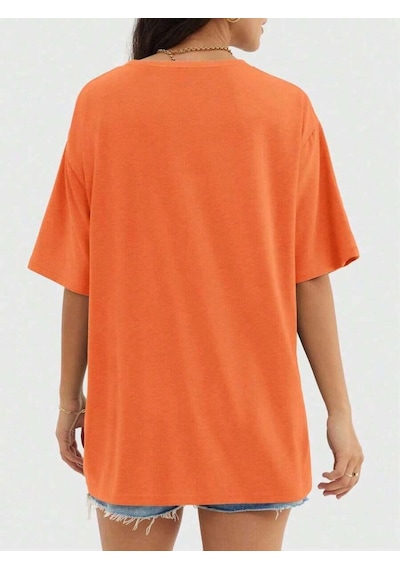 Uyguntarz Unisex Kedi Baskılı Oversize Tshirt Turuncu