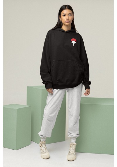 Anime Uchiha Logo Ön - Arka Baskılı Kapşonlu Sweatshirt