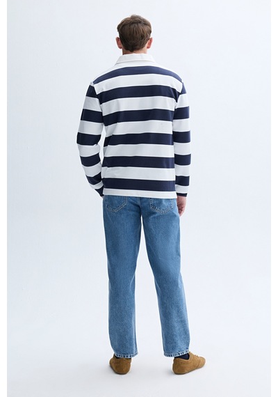 Mudo Erkek Erkek Lacivert Çizgili Polo Yaka Sweatshirt 1263439