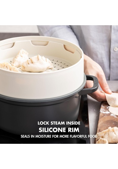 Steamy Buharda Pişirici 24 Cm Krem Renk, Sağlıklı Pişirme, Yapışmaz Kaplama, Bulaşık Makinesinde Yıkanabilir