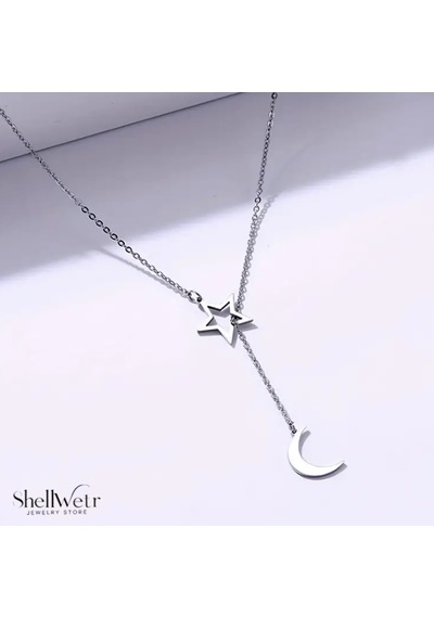 Selene 925 Ayar Gümüş Zincir Kolye Yıldız Ay Sallantılı Kadın Kolye Gümüş