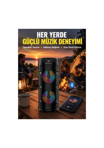 Çift Sürücülü Taşınabilir Kablosuz Hoparlör Yeni Nesil Sarı