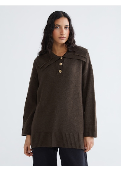 Lcw Modest Bej Polo Yaka Kadın Triko Kazak