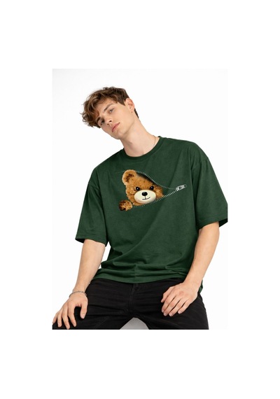 Misa Tahtakale Mn - Bear Baskılı Oversize Tişört Hakı Çok Renkli