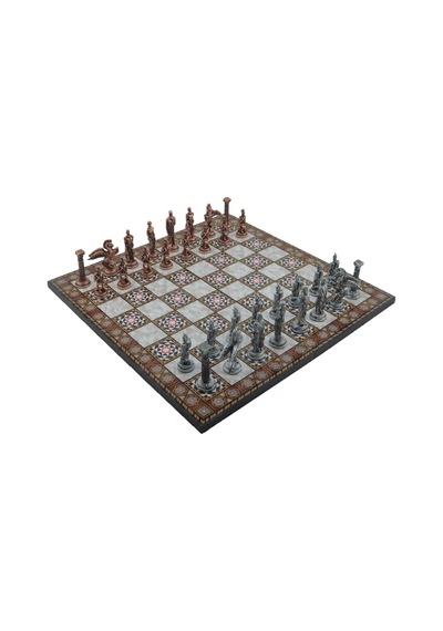 Gifthome Metal Satranç Takımı/seti,büyük,pegasus, Antik, Katlanır Sedef Desenli Satranç Tahtası