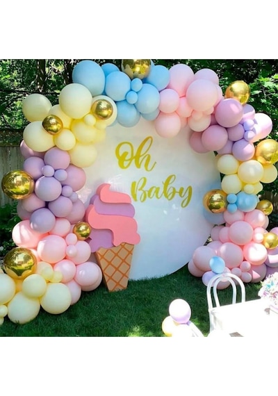 Makaron Balon + Krom Balon + Balon Zinciri Aprt + Balon Pompası