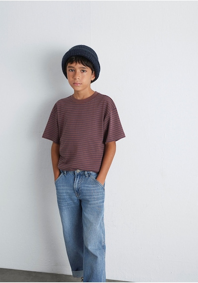 Mavi Çizgili Tişört Loose Fit / Bol Rahat Kesim 6610390-90788 Kahverengi-90787