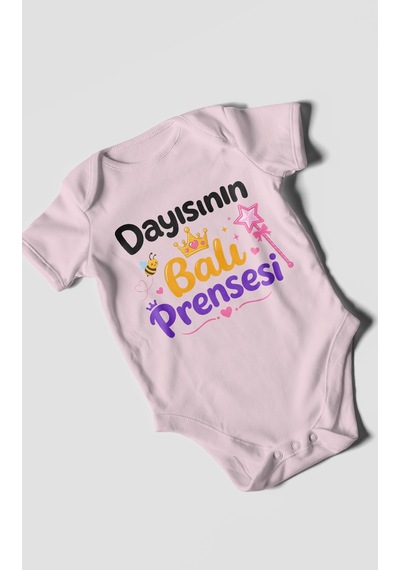 Morivokids Dayısının Ballı Prensesi Kısa Kollu Bebek Body %100 Pamuk Bebe Pembe