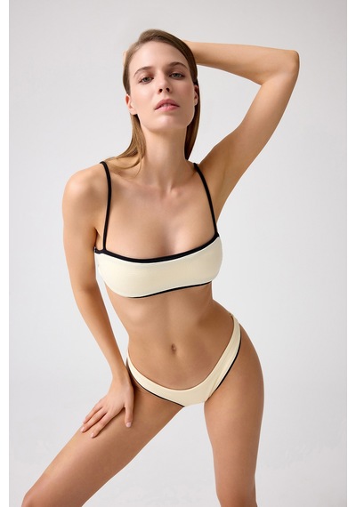 Los Ojos X Melodi Krem-siyah Brezilya Modeli Bikini Altı Retro Bottom Krem-siyah