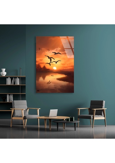 Gün Batımında Kuşlar - Cam Tablo - Deg0918 50 X 70 Cm