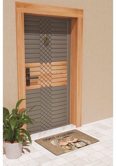 Rugmood Modern Dijtal Baskı Kahverengi Tatlı Çift Kapı Önü Paspası